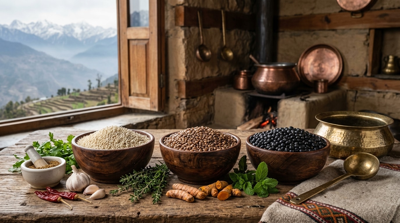 Read "Himalayan Superfoods: Ancient Grains & Pulses Preserving Mountain Longevity (Gahat, Jhangora & Bhatt)" - Traditional mountain story from the Himalayas Himalayan Superfoods: Ancient Grains & Pulses Preserving Mountain Longevity (Gahat, Jhangora & Bhatt) - Himalayan heritage story from Uttarakhand & Himachal Pradesh | Buransh Tales cultural archive